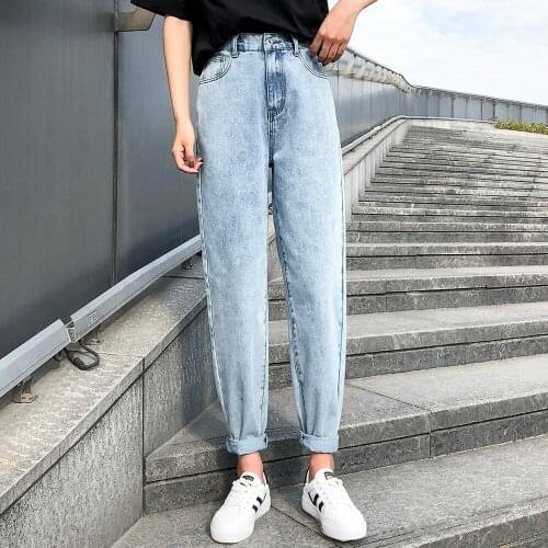 Boyfriend Jeans 2021 High Waist Jeans Woman Plus Size Street Style Elastic Waist Denim Pants Cotton Loose Coated Vintage Washed