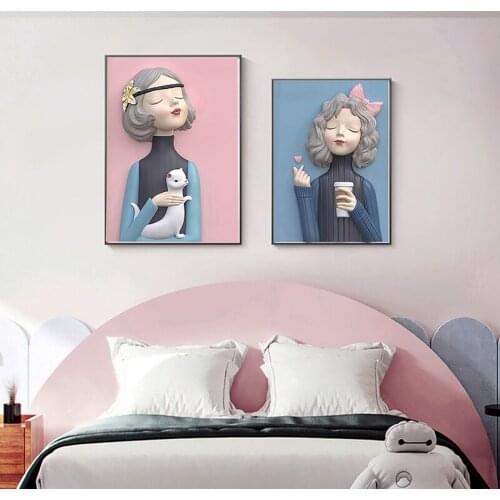 Cartoon Character Bubble Girl Wall Art Canvas Painting Nordic Posters and Prints Wall Pictures for Living Kids Home Decoration
