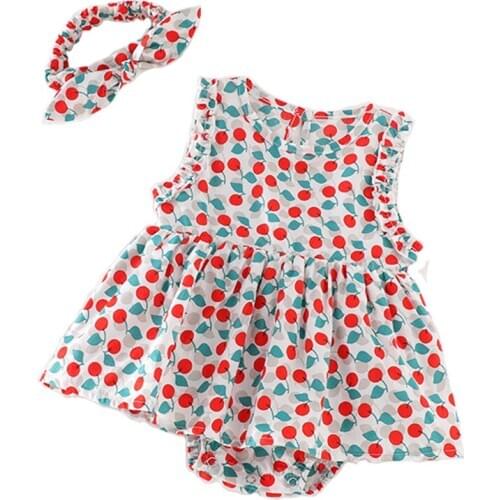 0-3Yrs Newborn 2020 Summer New Baby Romper Boys Girls Clothes Cherry Cotton Baby Sleeveless Rompers Infant Baby Girls Jumpsuit