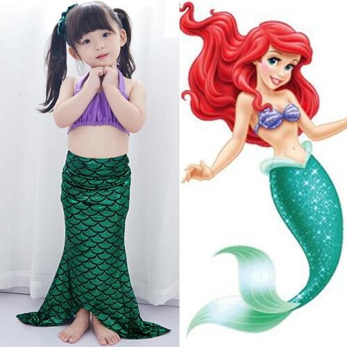 Fancy Cosplay Costume 4pcs Girl Kids Mermaid Tail Swimmable Bikini Set Mermaid Ariel Princess Bathing Suit Mermaid Costume 2-14T