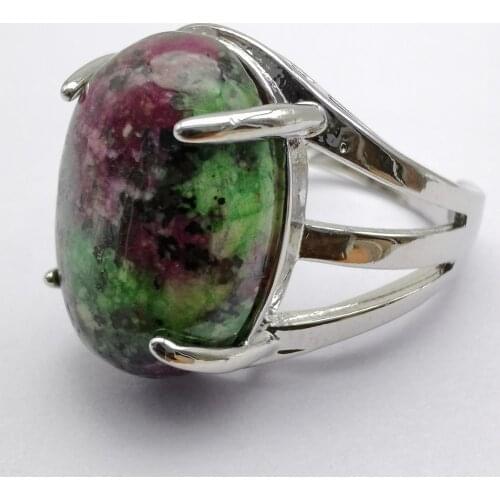 Red Green Zoisite Stone Oval Bead GEM Finger Ring Jewelry Size 8-9 X270