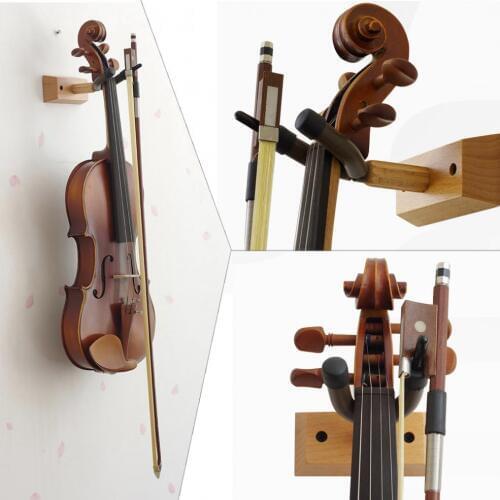 Flanger Durable Wood Base Wall Mount Violin Hanger Hook Holder with Bow Holder for Home and Store Show Storage Violin