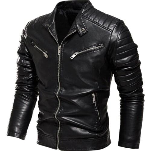 New Leather Jacket Men Autumn Winter Fleece Motorcycle PU Faux Leather Jacket Male Stand Collar Casual Windbreaker Slim Coat 125