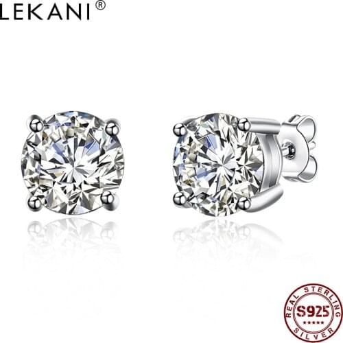 LEKANI Sterling 925 Silver Romantic Stud Earrings For Women Cute Cubic Zircon Earrings Famale Engagement Lovely Fine Jewelry