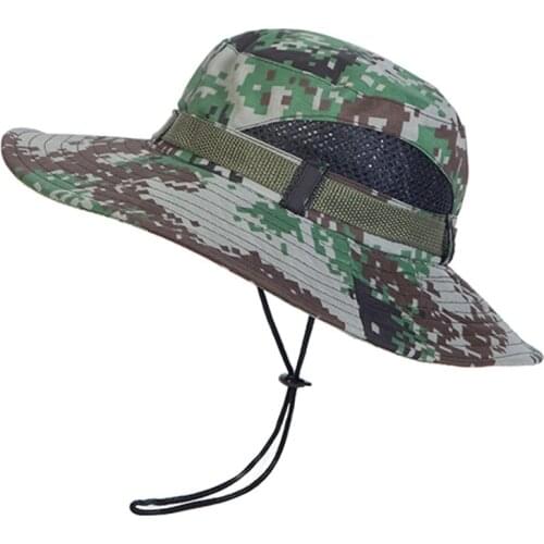 Summer Men Military Camouflage Bucket Hats Jungle Camo Fisherman Hat with Wide Brim Sun Fishing Bucket Hat Camping Caps