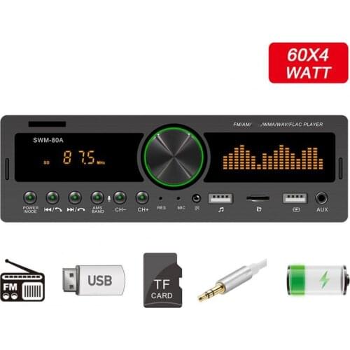 SWM-80A Car Radio Stereo Player 1 Din Dual USB Bluetooth-compatible Hands-free MP3 Player FM Radio Audio for Electric Vehicles