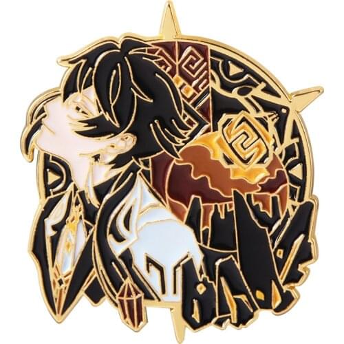 Game Genshin Impact Morax Zhong Li Cosplay Metal Brooch Pin Alloy Badge Props