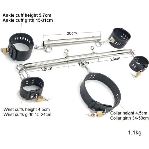 Multifunctional Detachable Stainless Steel Bondage Torture Restraints Device Leather Collar Wrist Ankle Cuffs Adult Sex Toy 730