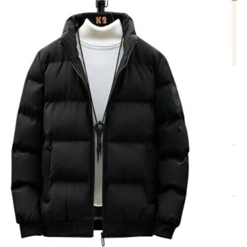 2021 Winter Mens Parkas Solid Color Cotton Warm Coats Slim Fit Padded Jackets Business Stand Collar Tops Streetwear