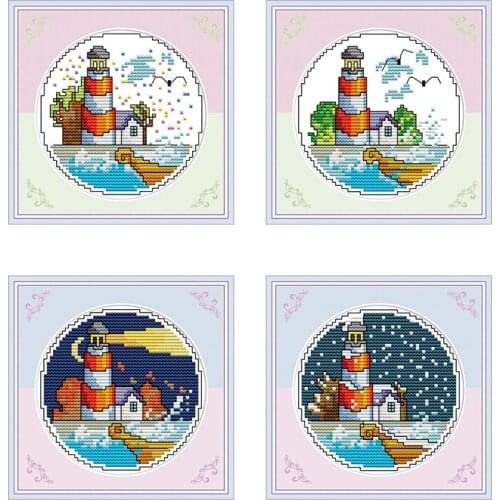 Four seasons seaside scenery series cross stitch kit DIY handmade embroidery 11ct 14ct sewing cloth kit home decoration painting