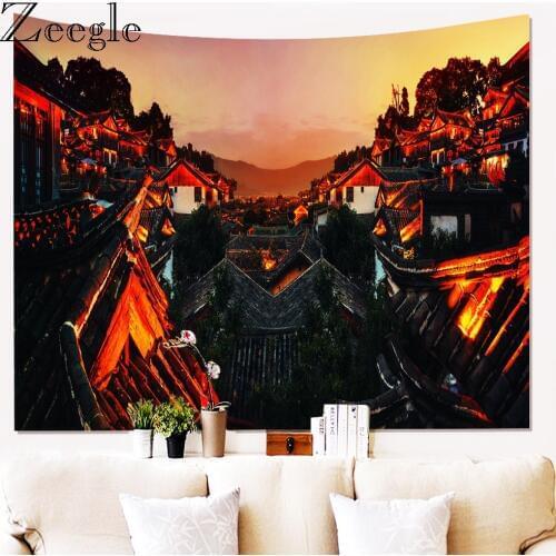 Zeegle Printed Building Wall Hanging Carpet Hippie Tapestry Blanket Beach Towel Large Size Tableclothes Home Art Wall Blanket