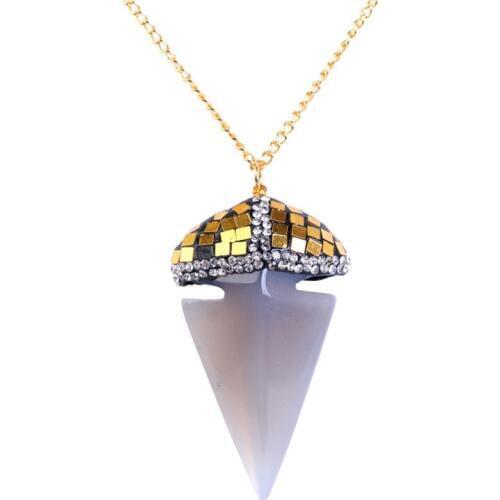 New Design for 2017 Fashion Women Statement Necklace Pink Quartz Stone Moissanite Charm Bohemia Necklace & Pendants Christmas