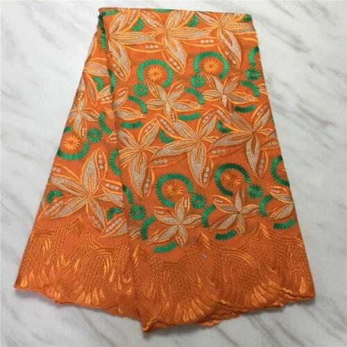 Orange African Cotton Lace Fabric 2021 High Quality Nigerian Embroidered Swiss Voile Lace In Switzerland For Sewing Dress EC10