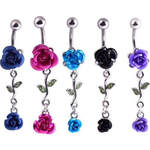 Punk 1Pc Women Dual Rose Flower Belly Button Navel Ring Body Piercing Jewelry Gift Belly Button Ring Jewelry Nightclub Dance