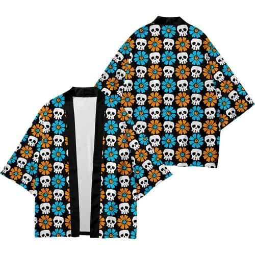 Japanese Style Skull Flower Loose 4XL Beach Kimono Streetwear Men Women Cardigan Japan Cosplay Haori Yukata Harajuku Tops Robe