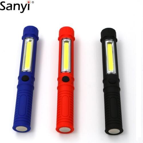 Black/Blue/Red COB Led Portable Plastic light LED Flashlight Torch Lamp With Magnetic And Clip For Camping Outdoor Sport Light