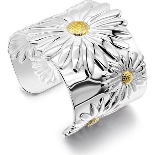 Exaggerated big bracelet love bangle women 925 silver jewelry gold chrysanthemum bracelet luxury charm accessories