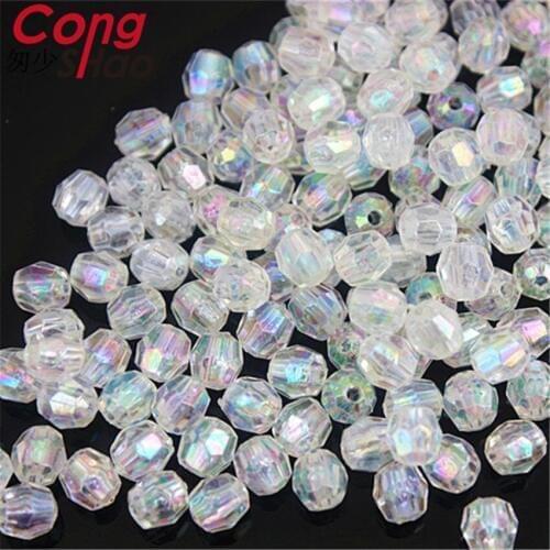 Cong Shao 200Pcs 6mm AB Clear Net surface Ball Hole Beads Acrylic Charm Beads For DIY Bracelet beads Wedding Dress Button ZZ88A