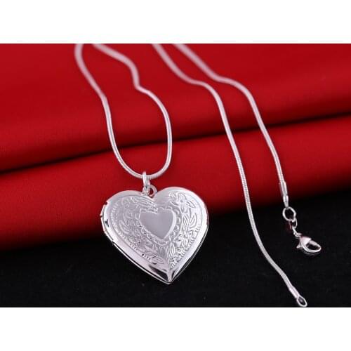 Luxury 925 Sterling Silver Necklace for woman 18 inches Heart photo frame Pendant Fashion trend Jewelry Wedding Holiday Gifts