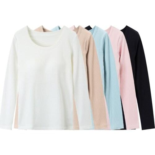 Womens spring and autumn long-sleeved shirt with chest pad T-shirt home service underwear bottoming shirt