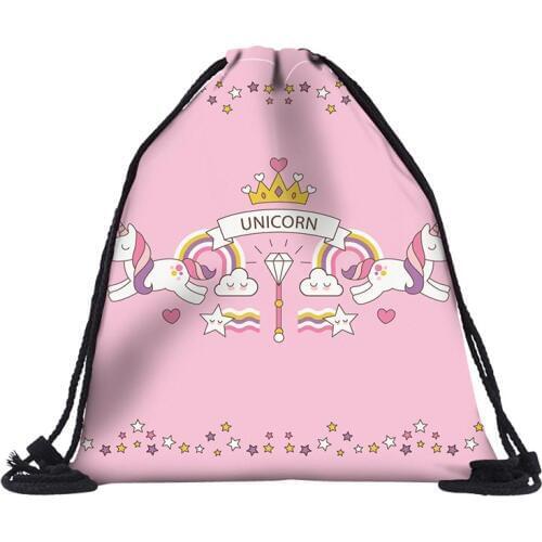 Pure Handmade Polyester Linen Drawstring Bag Girls Travel Storage Package Bags Pink Cosmetic bag case with unicorn prints