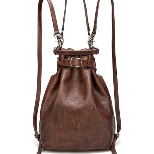 Genuine leather cow skin vintage backpack large capacity bucket bag handmade bags