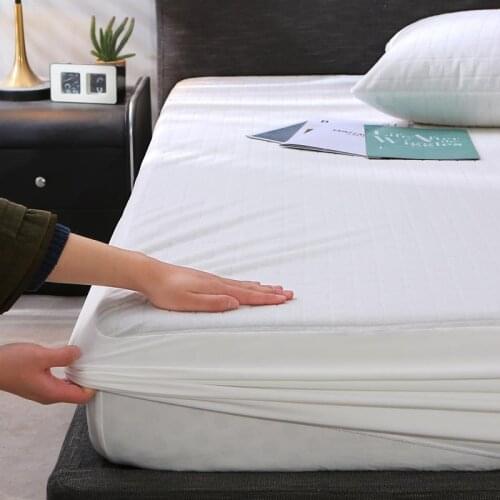 Waterproof Fitted Sheet With Elastic Terry Fabric BedSheets White Color Queen Size Plaid Bed Cover For Double Bed(No Pillowcase)