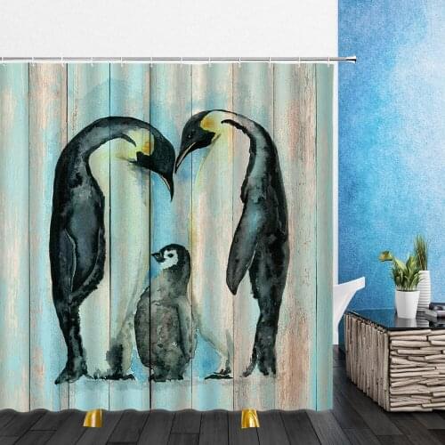 Funny Animal Shower Curtains Lovely Alpaca Penguin Painting 3D Print Bathroom Home Decor Waterproof Polyester Cloth Curtain