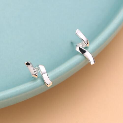 AIFENAO 100% 925 Sterling Silver Lrregular Waves Small Stud Earrings For Women Ear Fine Jewelry Female Girl Gift Accessories