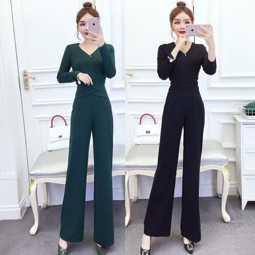 Women 2021 Spring Autumn Long Sleeve Jumpsuit Female V-neck Jumpsuit Romper Elegant Office Slim Bodysuit Ladies Overalls Y150