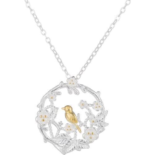 SMJEL Tiny Natural Bird Necklaces Women Flower Wreath Statement Necklace collier femme Wedding Gifts Bijoux