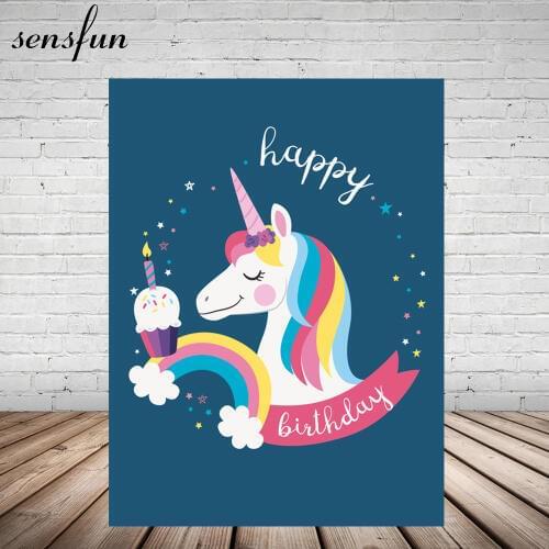 150cmx220cm Dark Navy Theme Unicorn Party Backdrop For Photo Studio Children Happy Birthday Newborn Baby Shower Photocall Vinyl