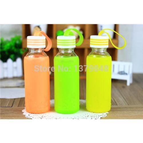 300ML Colorful Bubbly Glass Water bottle + Soft Silicone
