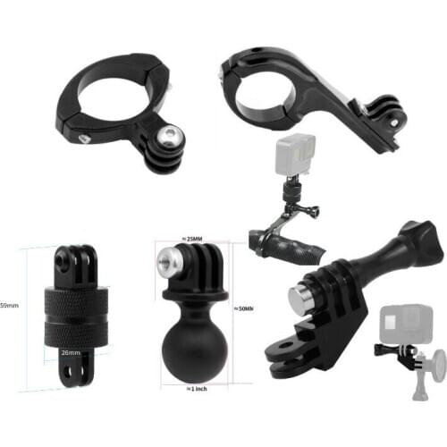 360Degree Rotation Connector Bracket w/ Bike Clip Holder Tripod Mount Screw 1" Ball Head Adapter for Gopro 9 8 YI Action Cameras