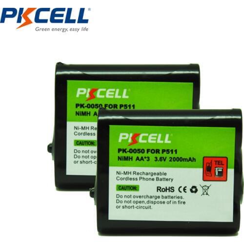 2pcs PKCELL 3.6V 2000mAh NiMH Cordless Phone Battery For Panasonic P-P511 P511 PP511 HHR-P402 KX-TG2730 TG5100B