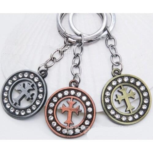 Crystal Cross Keyrings Metal Circle Cross Keychain Lucky Purse Bag Pendant for Women Men Key Chains Holder Rings For Car Gift