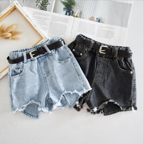 Spring Summer kids girls shorts baby hole denim shorts children streetwear hot bottoms fashion solid raw tassel 3-13 kids pants