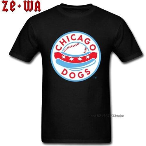 Men T Shirt Chicago Dogs T-shirt Male Funny Hot Dog Tshirt Cartoon Letter Logo Tops Cotton Fabric Black Tees Team Streetwear