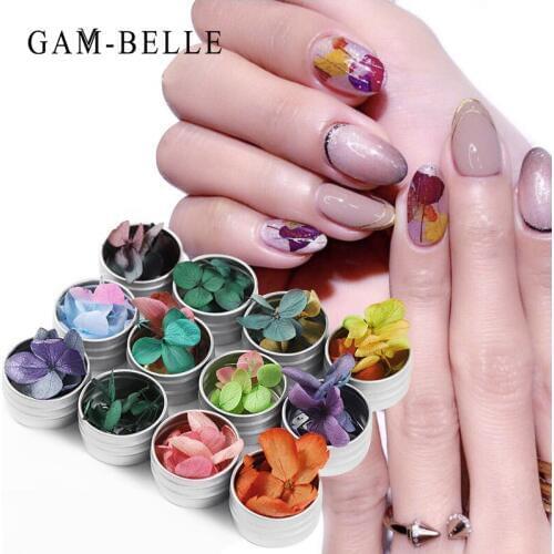 GAM-BELLE 12 Colors 5pcs/Box Nail Art Nature Dry Flowers Set Gel Polish Tip 3D DIY Floral Decoration Nail Art Tools