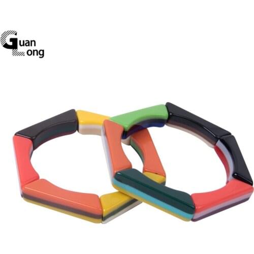 GuanLong Colorful Fashion Acrylic Bracelets Bangles Femme Resin Cuff Bangles for Women Hexagon Indian Bracelet Vintage Jewelry