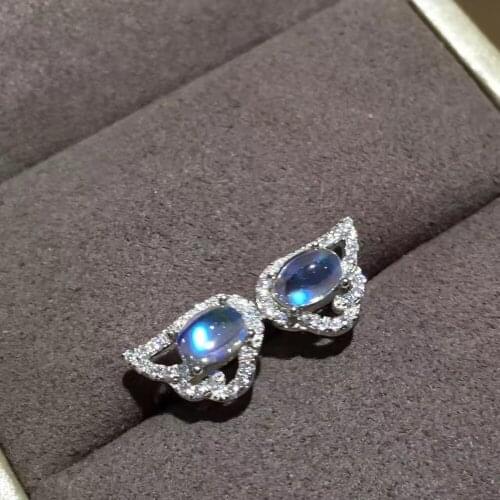 Natural light blue moonstone Ring S925 Silver Natural gemstone elegant special Eyes wings Ring girl Womens gift Rings Jewelry