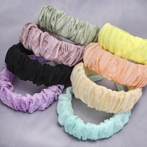 Korea Hot Sale Pleated Headband Cute Lady Plaid Stripe Soft Fabric College Wind Hair Ring Hair Accessories Woman