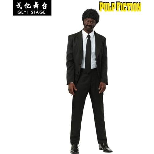 Cos Halloween stage costume mens adult black suit movie character black wanted