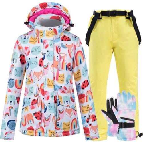 Women Ski Suit Jacket Waterproof Snowboard Colorful Ski Jacket and Pants Set Winter Windproof Warm Jacket Outdoor Clothing