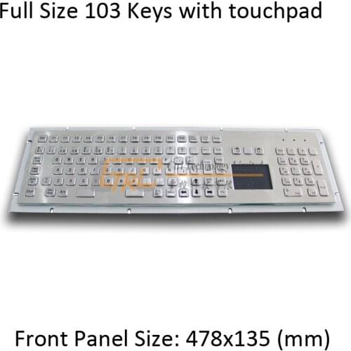 103 Keys Metal keyboard with touchpad and numeric keypad, kiosk keyboard with trackpad, IP65 waterproof, anti-vandal