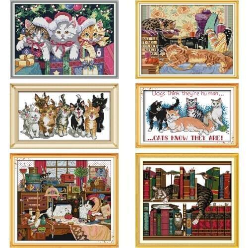 Happy cats Series cross stitch kits dmc 11CT 14CT printed pattern sewing needleworks Chinese embroidery counted cross sets decor