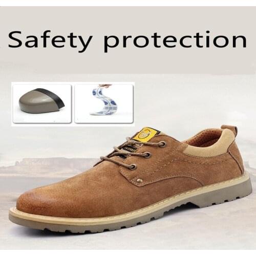 Drop shipping Indestructible Shoes Men Steel Toe Cap safty shoes Genuine Leather Anti-smashing anti-piercing Work Boots