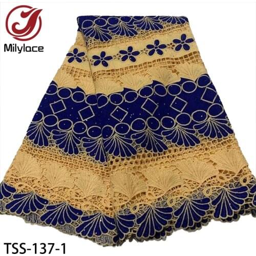 2020 Latest Guipure Lace Embroiderey Fabric with Stone High Quality French African Cord Lace Fabric for Wedding TSS-137