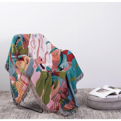 Printed Blanket Macrame Large Area Functional Bed Sheet Office Blanket Rectangle Soft Picnic Cloth Sofa Cover Various Sizes