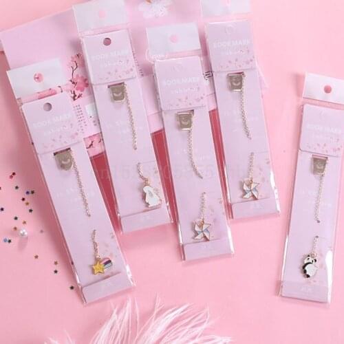Cute Dog Rabbit Rainbow Pendant Metal Bookmarks Stationery School Office Clip